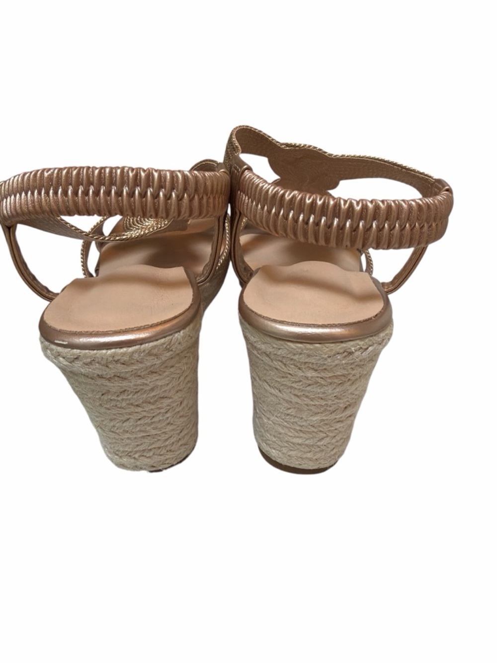 Gold Braided Espadrille Wedge Sandals Size 9 Metallic Platform Slingback - Picture 5 of 7